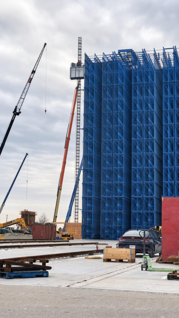 Heavy equipment storage rack and construction crane setup in Burlington and Toronto, Ontario